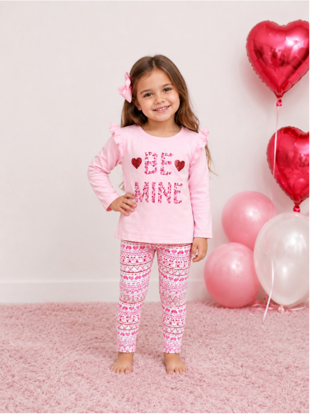 Btween Girls Valentine’s Heart Print 2-Piece Outfit Set – Size 2T